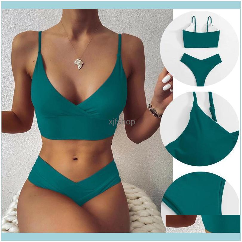 

One-Piece Suits Beach Equipment Water Sports & Outdoorswomen Sexy Two-Piece Solid Color Swimsuit Padded Bra Casual Summerswimwear Beachwear