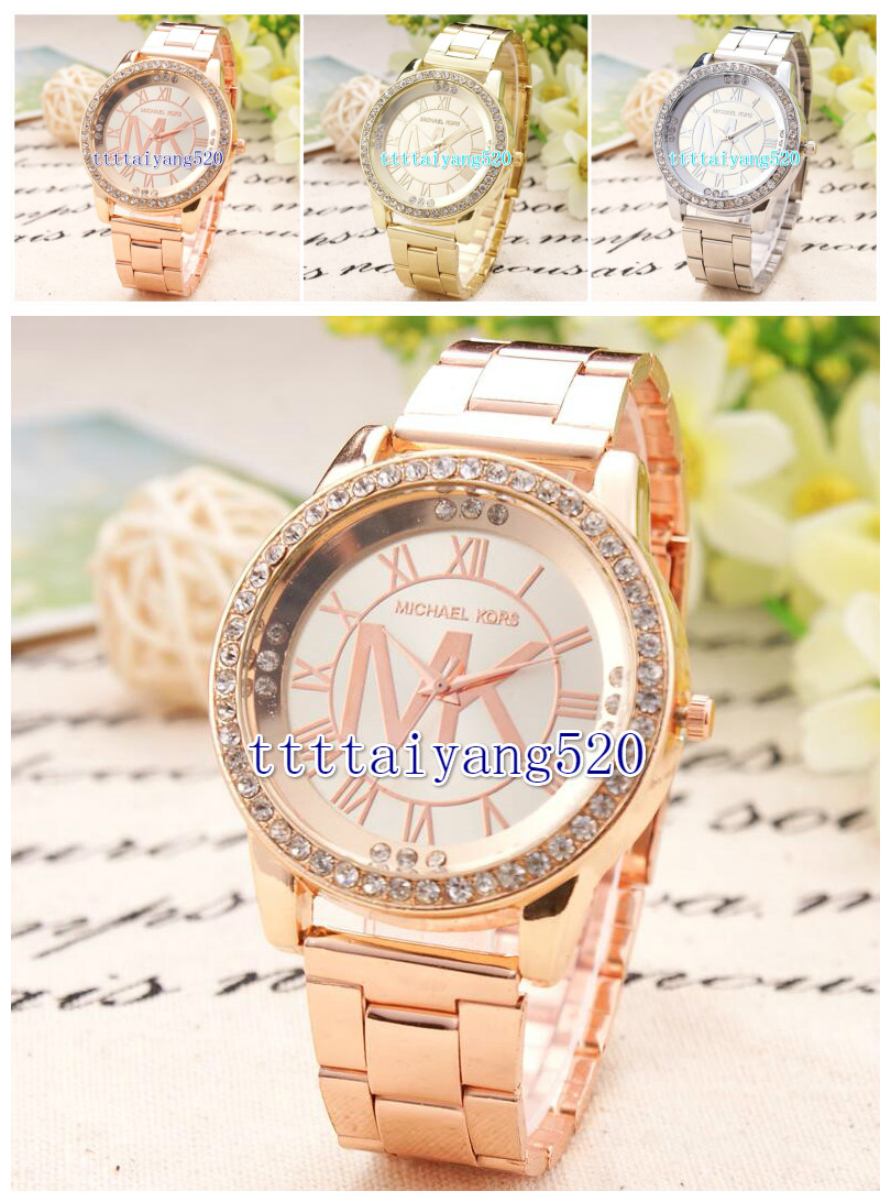 

020 michaelmkkors Fashion designer Diamond Watches women Girl Big letters women Clock Wristwatch steel band watch Quartz watch men, Ombre color