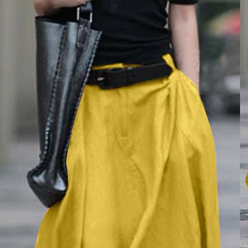 

long fashion casual loose womens skirts solid elastic band zipper pocket, Black