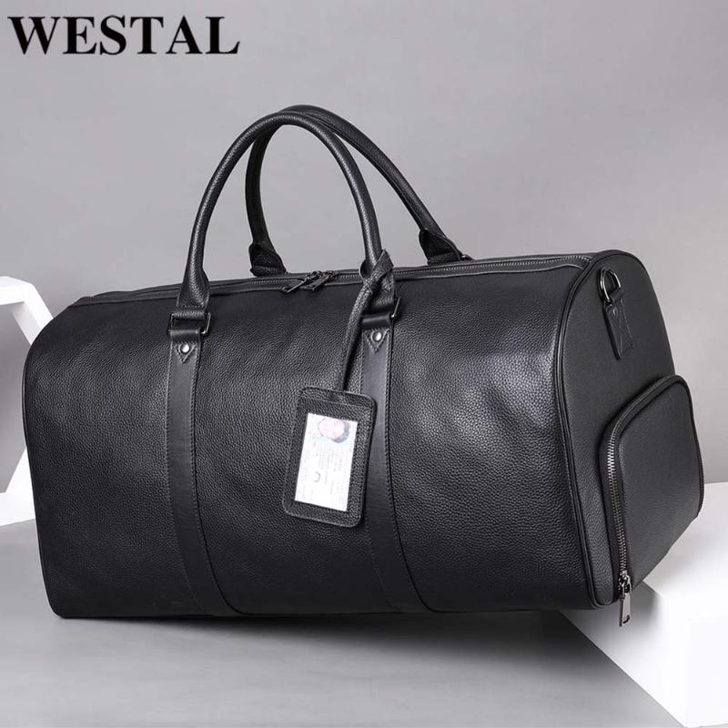 

Duffel Bags WESTAL100% Genuine Leather Men Women Travel Bag Real Carry-on Hand Luggage Shoulder Big Totes Male
