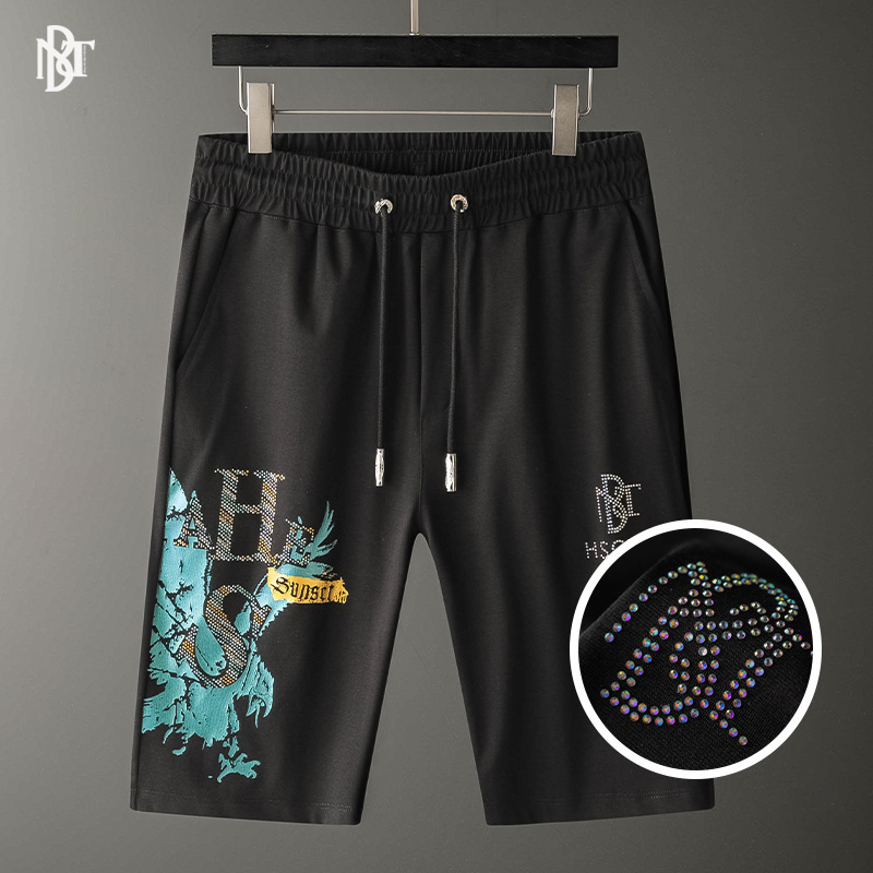 

painted men's wear | summer new fashion brand shorts heavy craft color changing printing diamond men's capris, White;black