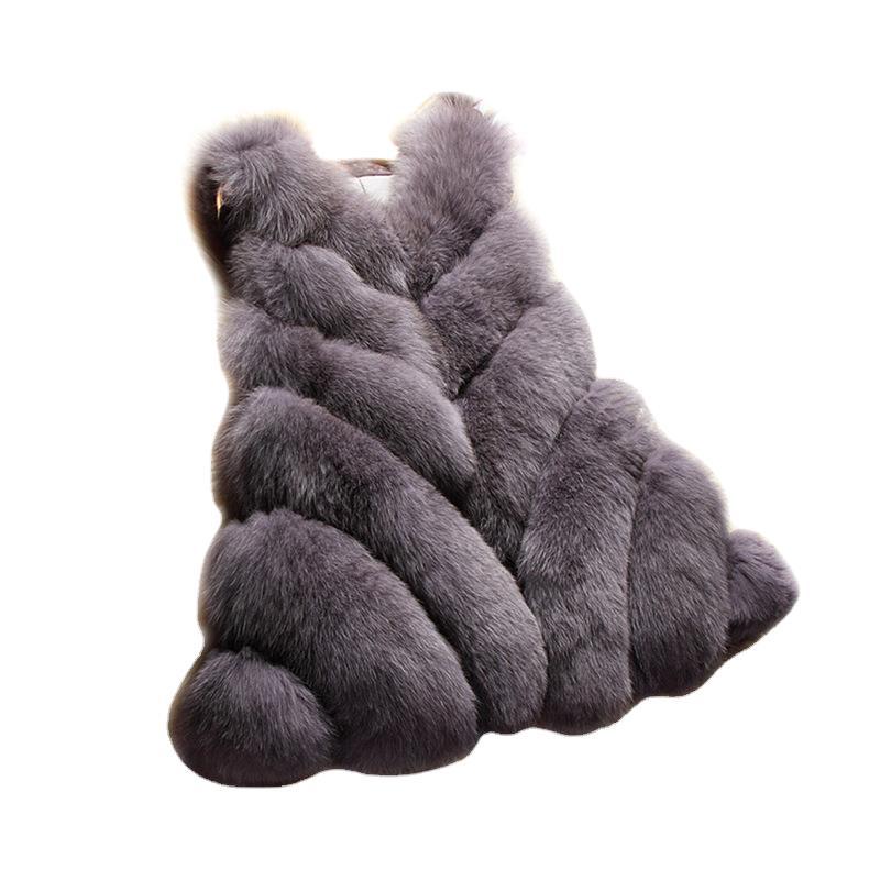 

2018 New Women's Fur One-piece Splicing Imitation Fur Coat Women's Long Fox Korean Vest, Black
