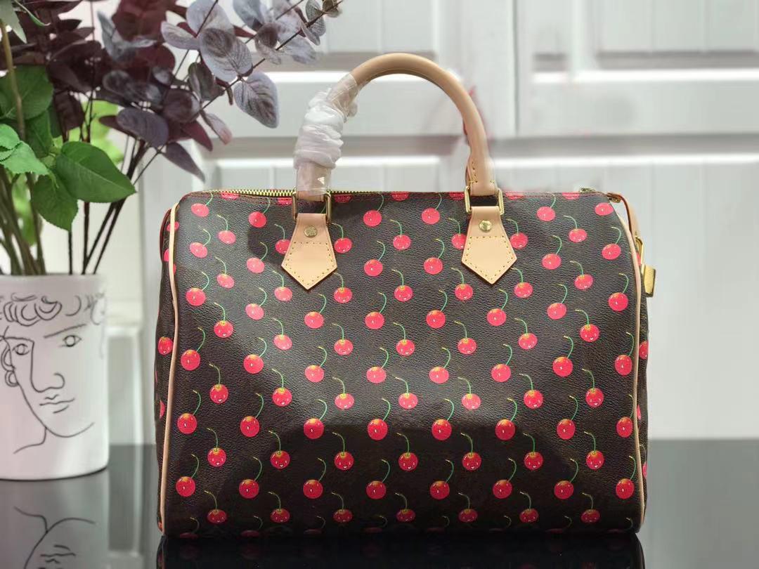 

2022 30CM BAG with cherry stylish handbag Boston Bags Genuine Leather SPEEDY bag Fashion Pillow Shoulder Bag Hobo Totes Purse M41107, Brown