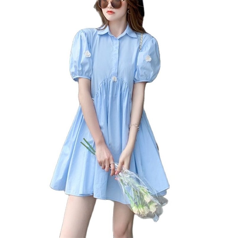 

dresses for women retro lisianthus flower shirt skirt short-sleeved dress summer fashion 's clothing 210520, The picture color