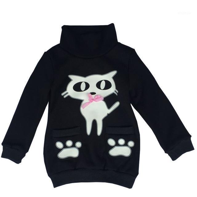 

Jackets 2021 Autumn Children's Clothes Girls Coat Long Style Cat High Collar Thicken Fleece Girl Pullovers Coats For Kids Tops, Blue;gray