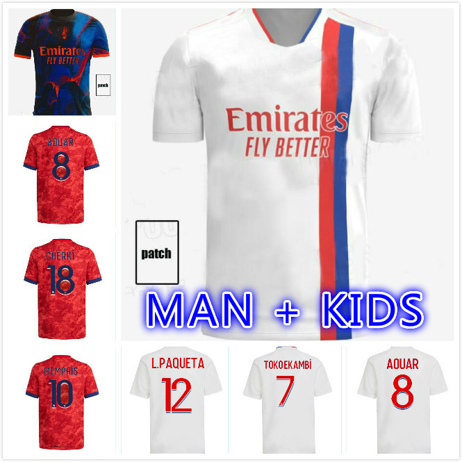 

2021 2022 Olympique Lyonnais Lyon soccer jerseys 21 22 AOUAR DEMBELE MEMPHIS TRAORE FEKIR OL Football Shirt maillot de foot Men Kids