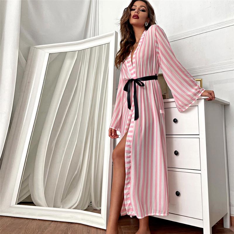 

Women's Sleepwear Kimono Long Gown Pink Stripe Bathrobe Sexy Mesh Vintage Robe Summer Beachwear, Black;red