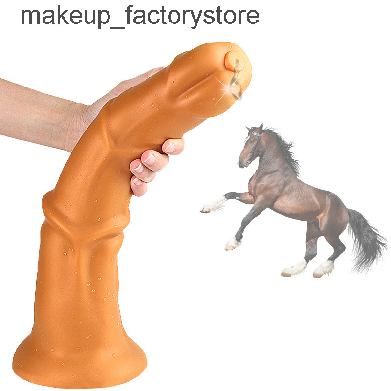 Massage Soft Long Animal Dildo for Anal Huge Horse Dildo Penis with Suction Cup Dick Sex Toys for Adults Gold Black Dildos for Women Men-image-736761311