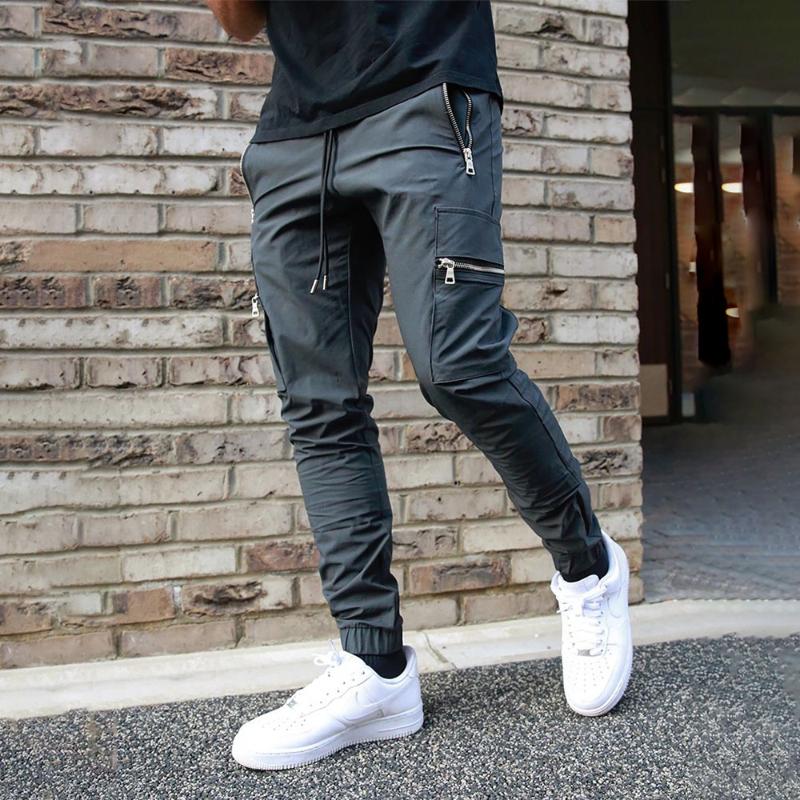 

Men's Pants Cargo Men 2021 Zipper Multi-Pocket Casual Skinny Streetwear Solid Color Joggers Sweatpants -XXXL, Black