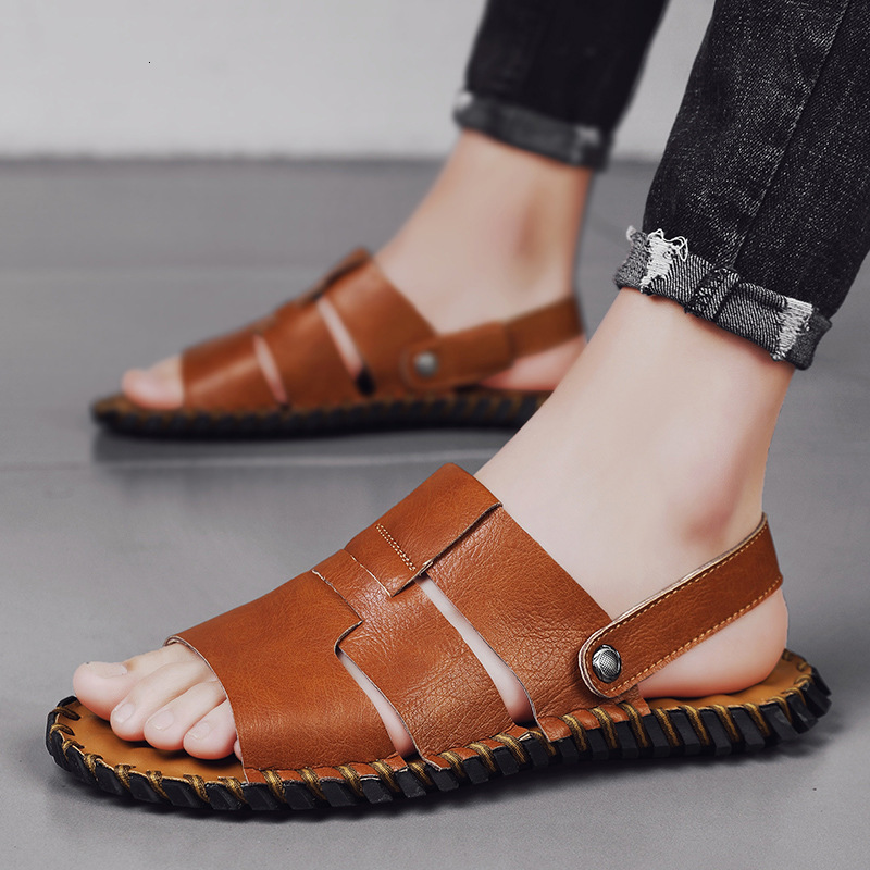 

Slippers Men's leather sandals breathable Korean Trend lazy driving shoes men's 0ATS, 1# shoe box