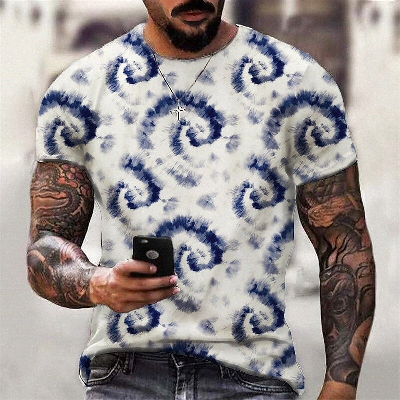 Men's T shirt 3D Print Graphic Tie Dye Crew Neck Daily Sports Print Short Sleeve Tops Casual Classic Designer Big and Tall Navy Blue K1PR#