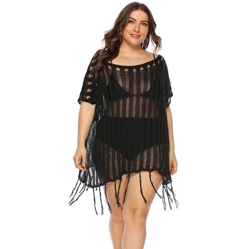 

Women Irregular Tassel Swimsuit Cover Up Sexy Off Shoulder Crochet Beach Dress X7YA Women's Swimwear, Black