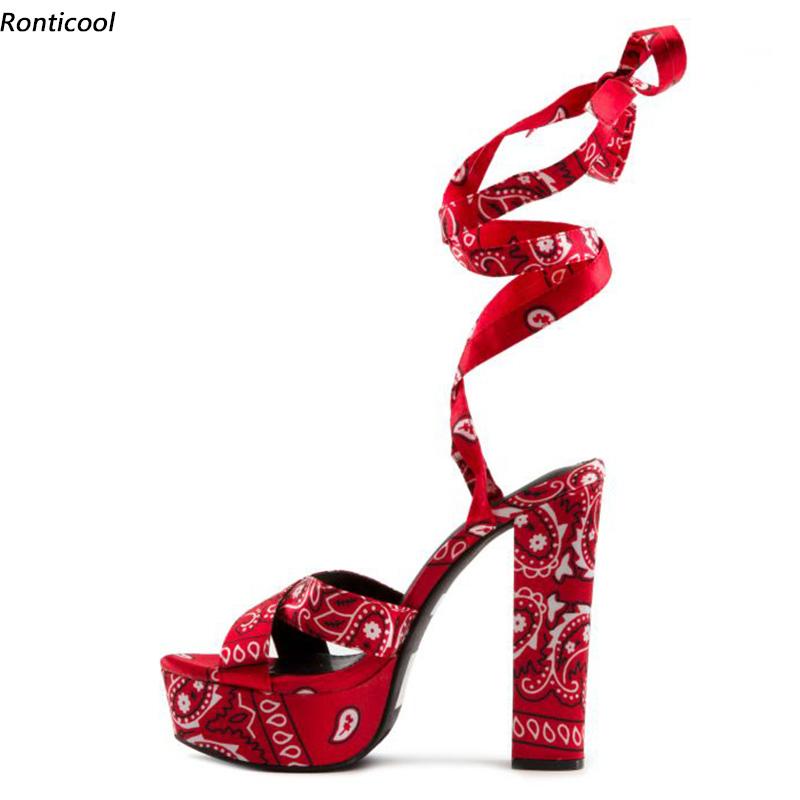 

Dress Shoes Ronticool Handmade Women Platform Sandals Strappy Block High Heels Open Toe Gorgeous Blue Black Red Party Size 35-47