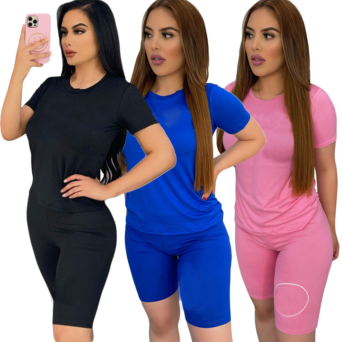 

Luxury Designer Summer Fashion Women 2 Piece Suits Tracksuits Short Sleeve T-Shirt Shorts Female Sportwear -2XL, J2507-1
