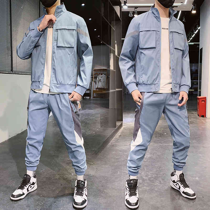

Men's Tracksuits Tracksuit Men Set Sweat Suit 2021 Fitness Spring Autumn Jackets+ Pants Casual Mens Sportswear Two Piece Streetwea, Blue
