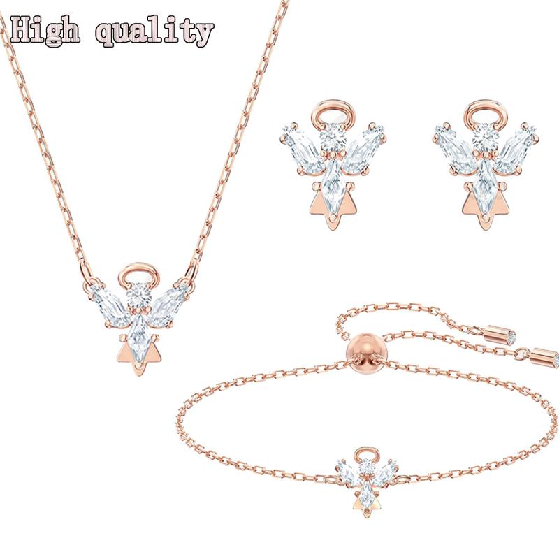 

Chains Fashion Jewelry High Quality SWA Charm Cute Angel Wing Exquisite Crystal Pendant Necklace Romantic Gift For Women