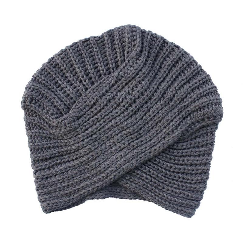 

Beanie/Skull Caps Women's Knitted Turban Hats Bohemia Cashmere Cross Wrap Head Hat Wool Knitting Bonnet Turbante Cap, Dark gray