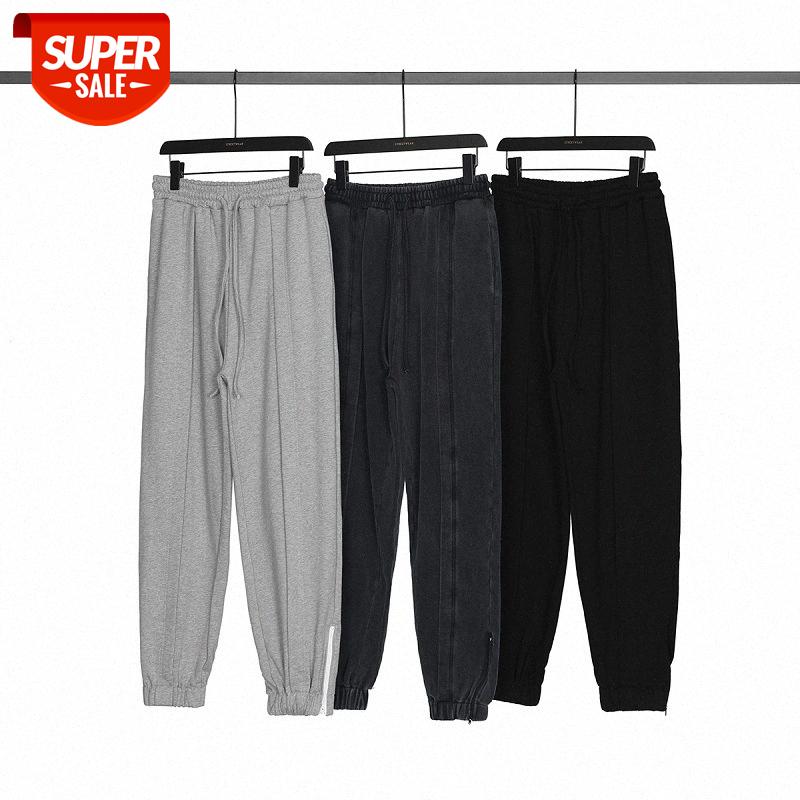 

Hip-hop solid color terry trousers with feet, loose and zipper for men women, washed worn #nh3I, Black
