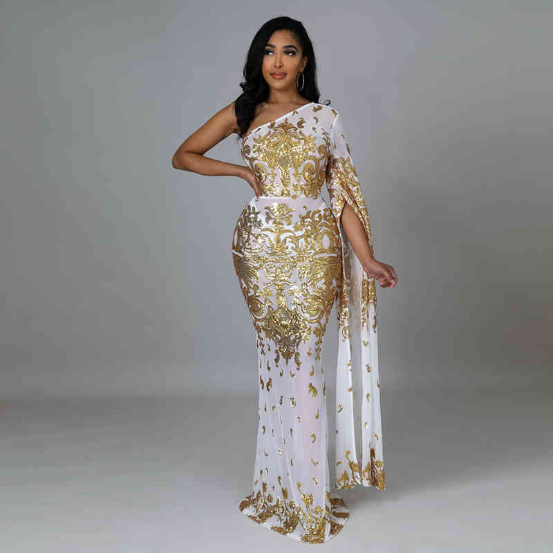 

Lady Fashion Nightclub Party Perspective Bead Piece One Shoulder Long Sleeve Banquet Temperament Dress no Underwear, Black;gray