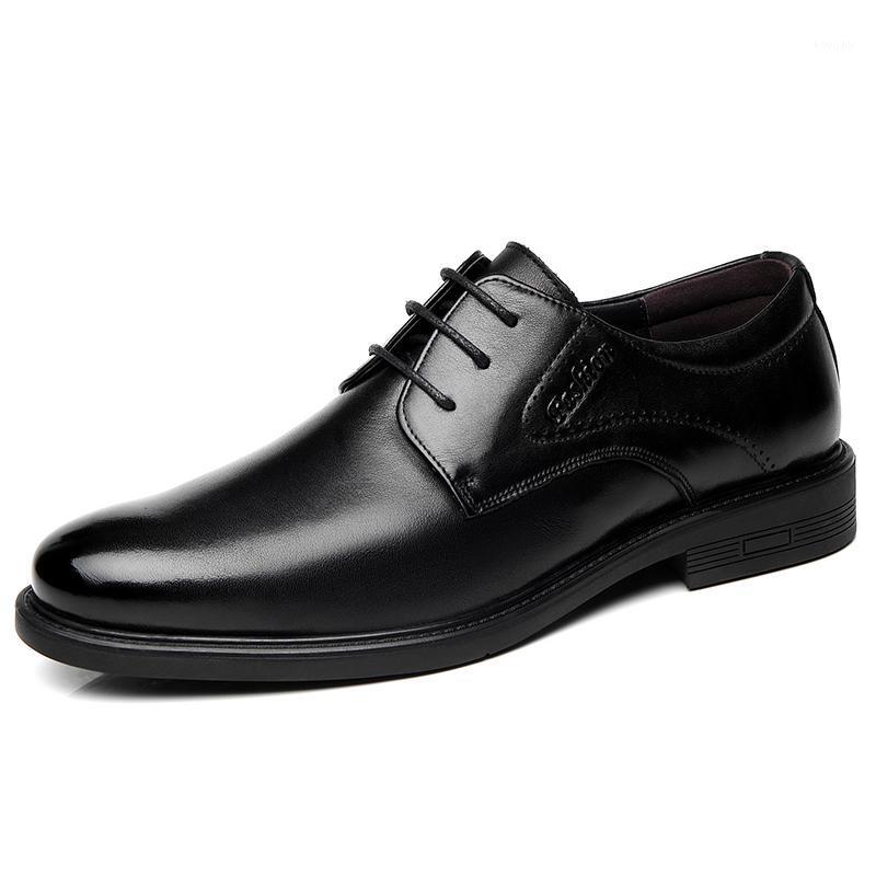 

Spring Men's Top Layer Cowhide Business Suit Leather Shoes Classic Casual Lace-up Wedding Black Dress