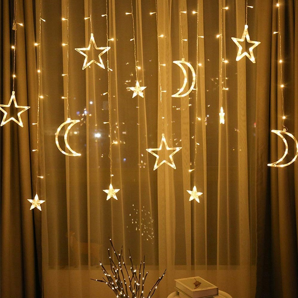 

ED Moon Star Curtain amp String ight Garand Fairy ights Christmas Hoiday ights Window Wedding Decoration EU/US/UK Pug