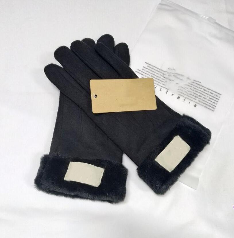 Designer Thicken Letter Five Fingers Gloves Mens Womens Autumn Winter Warm Soft Solid Color Brand Letter Printing Genuine Leather Cashmere Glove