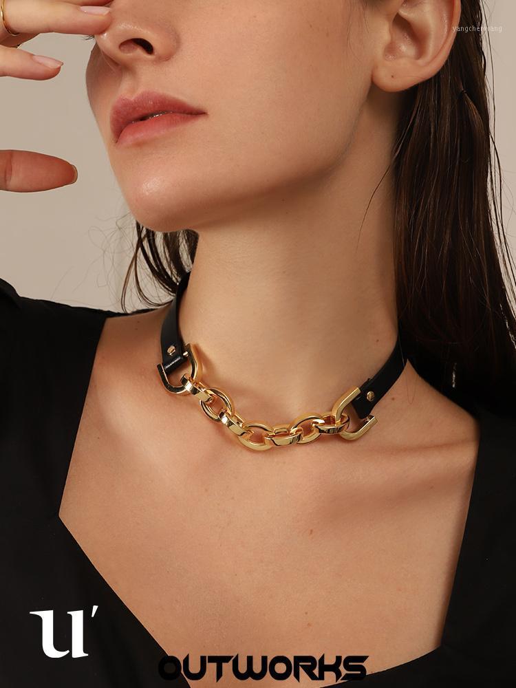 

Chains Hip Hop Necklace Black Collar Fashion Leather Wild Clavicle Chain Gold For Women Girl Jewelry Accessories