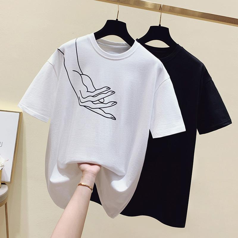 

Gkfnmt 2021 Short Sleeve T Shirt Women Top Summer Cotton Oversize Loose Long T-shirt Tee Femme Black White Women