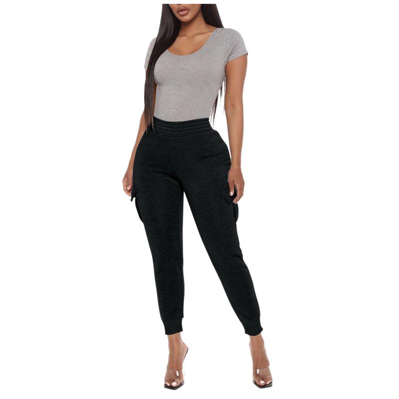 

Women' Leggings High Waist Pants Women Autumn Winter Solid Color Multi Pocket Elastic Bottoming Harem Casual, Black