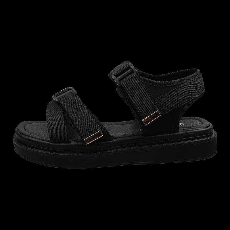 

Sandals YUKE Polyester Casual Japanese Style Woman Summer Ladies Breathable Buckle Comfortable Flats Adjustable Soft Sweat Shoes, Black