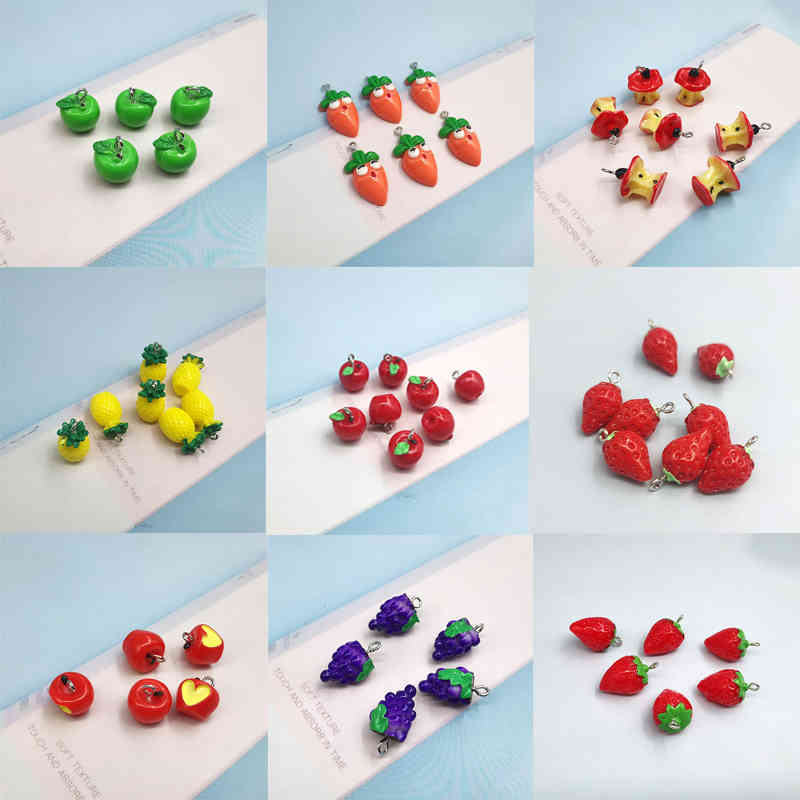 

10pcs Cute Fruits Resin Charms Kawaii Simulation Pineapple Strawberry Apple Grape Pendant DIY Fashion Jewelry Charm Accessories