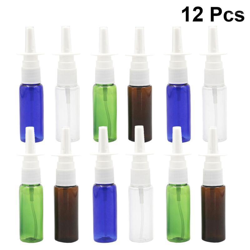 

Storage Bottles & Jars 12pcs 20ml Portable Nasal Spray Bottle Empty Plastic Rhinitis Refillable Sprayer Multifunctional Dispenser (Blue, Gre