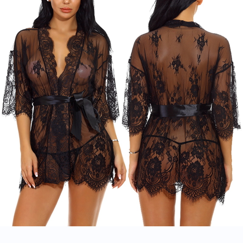 

2 pcs Two-piece European and American sexy thin leopard print style Sexy Lace Perspective Sling Pajamas, Purple