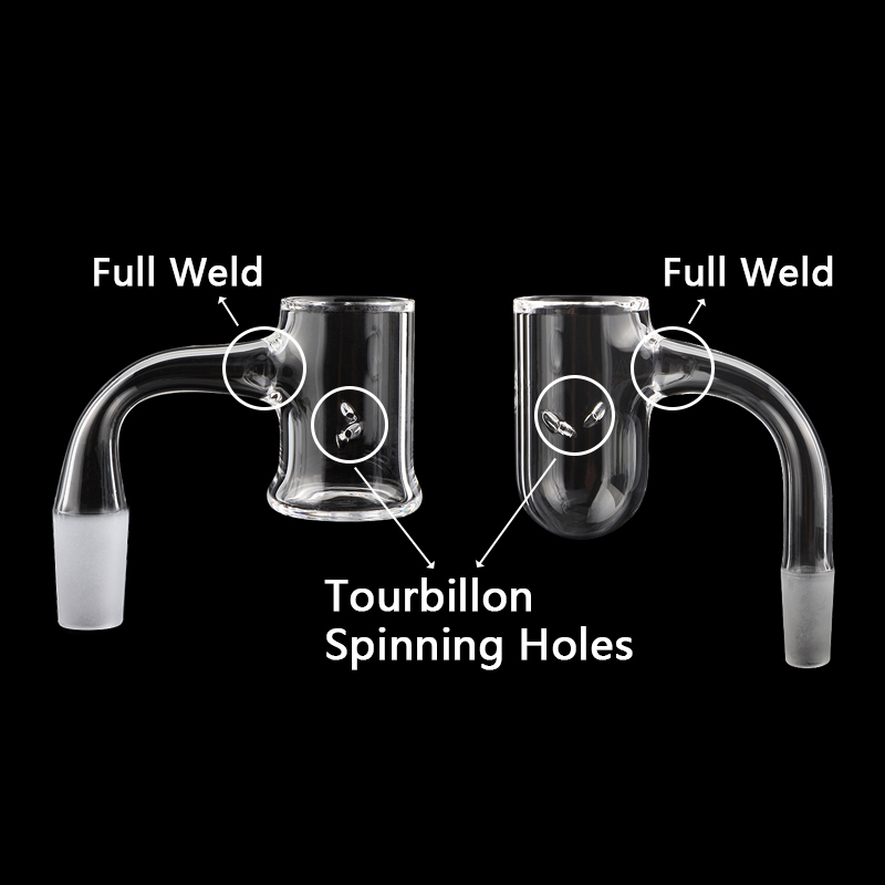 

Two Styles Round Bottom/ Evan Shore Seamless Smoking Quartz Banger With 2pcs Spinning/ Tourbillon Holes 25mmOD Beveled Edge Fully Welded Nails For Glass Bongs Dab Rigs