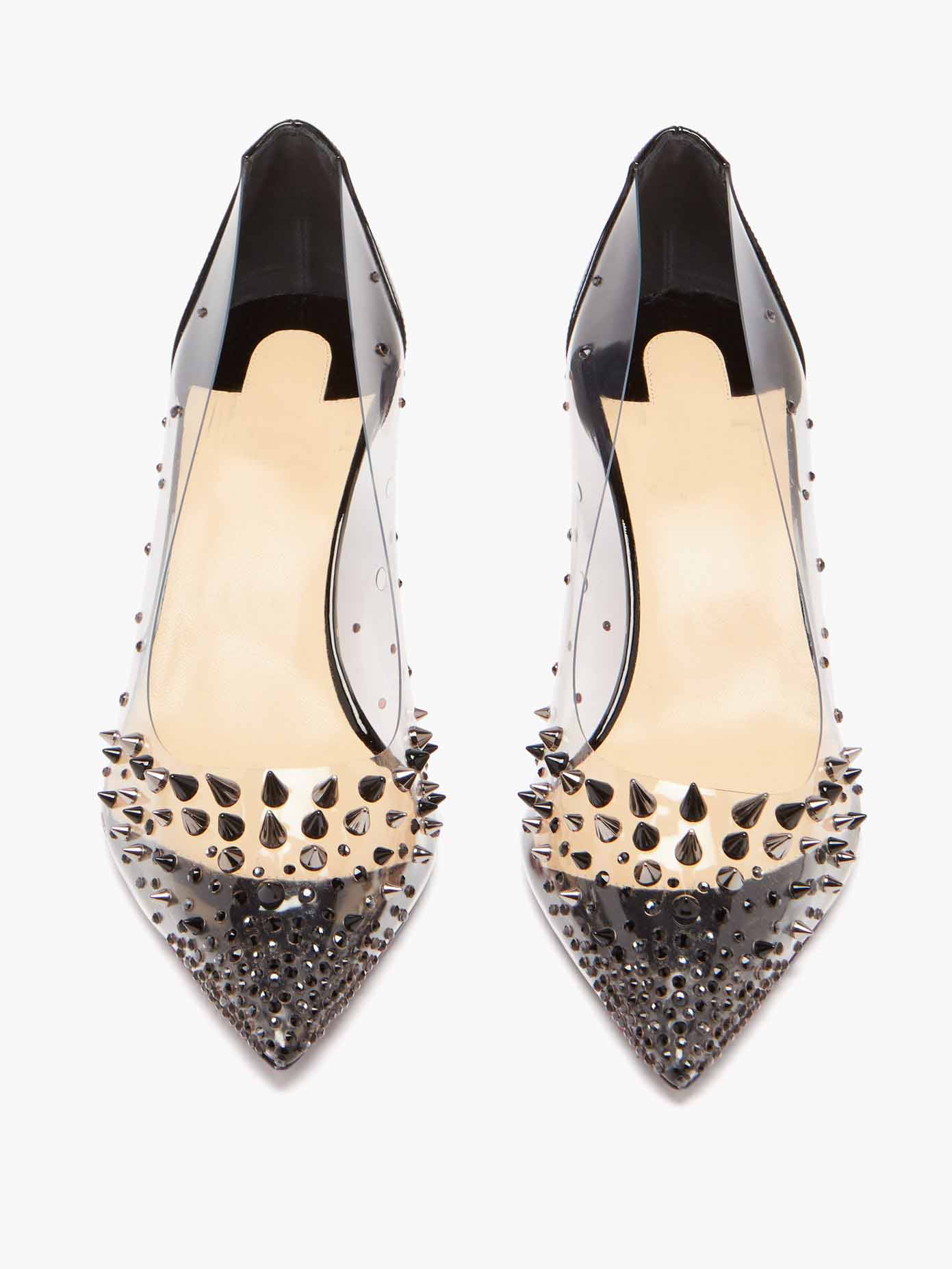 

Women pumps red bottom Sandals high heels redsoles rubber designs,fashion style Grotika spike-embellished PVC pump black spiked / strass pointed toe