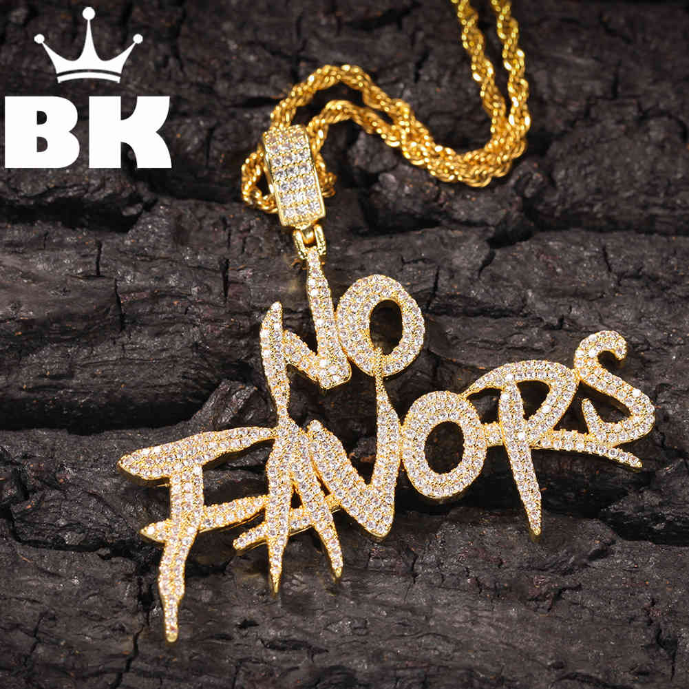 

THE BLING KING Custom No Favors Necklace Hip Hop Full Iced Out Cubic Zirconia gold sliver CZ Stone X0509