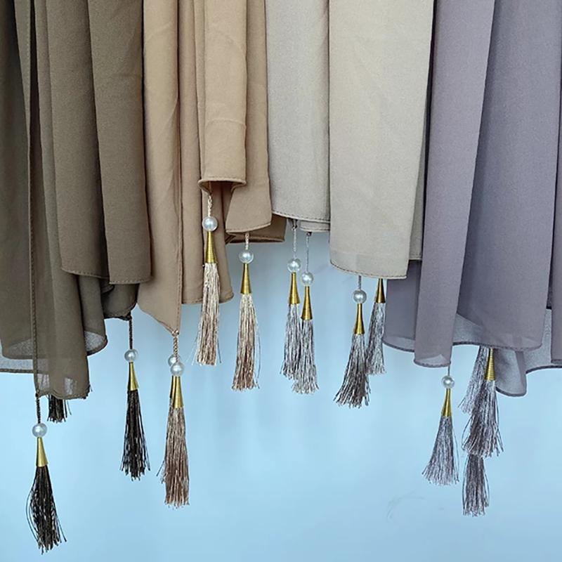 

Scarves 1 Pc Bubble Chiffon Solider Color Scarf Long Soft Wrap Shawl Femme Bufandas Beaded Pearls Hijabs Tassel