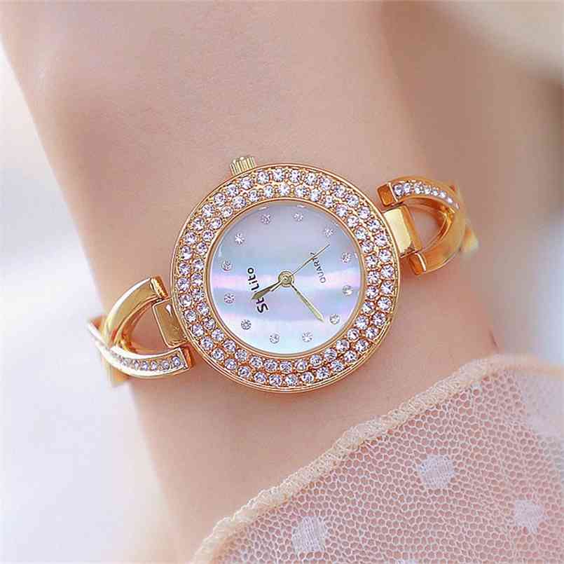 

Watches Woman Famous Brand Stylish Crystal Small Dial Gold Ladies Diamond Male Wrist Montre Femme 210707, Silver