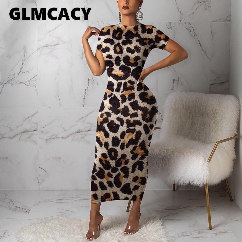 

Women Leopard Short Sleeve Maxi Dress Church Party Robe Tunic Vestidos Plus Size Party Night Spring Summer Bodycon Dresses, Brown