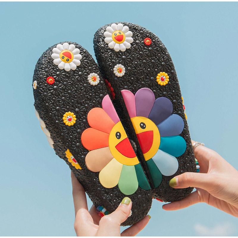 Pantoufles Summer Beach 3D Souriante Souriante Tournesol Plateforme Sandales Femmes Casual Appartements Flip Flops Dames à l'extérieur de la mais