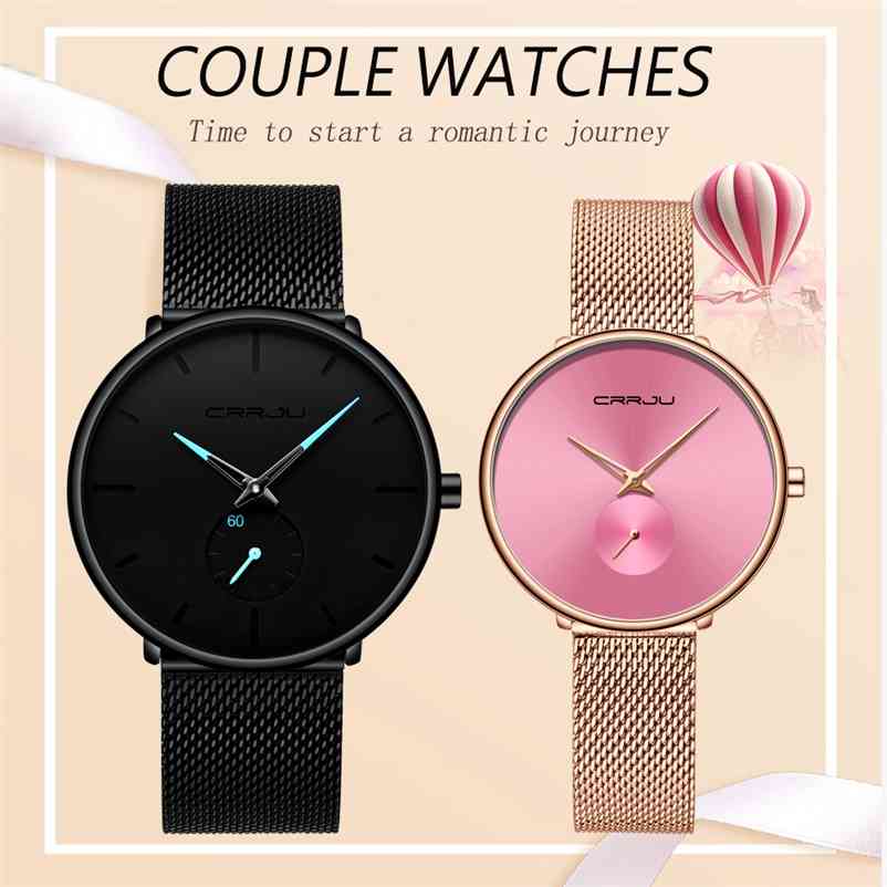 

Lover Watch CRRJU Top Luxury Brand Stainless Steel Waterproof for Men and Women Fashion Casual Wristwatch Set Sale 210608