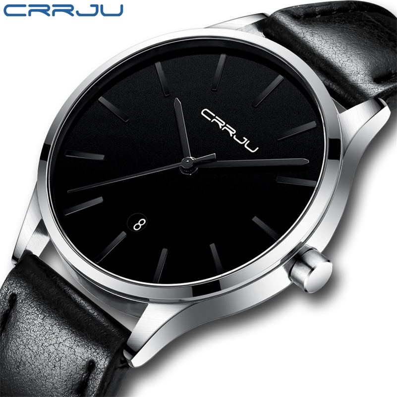 

Watches For Men CRRJU Fashion Casual Waterproof Watch for Man Leather Quartz Watch Men's Dress Calendar Watch Relogio Masculino 210517, Black black