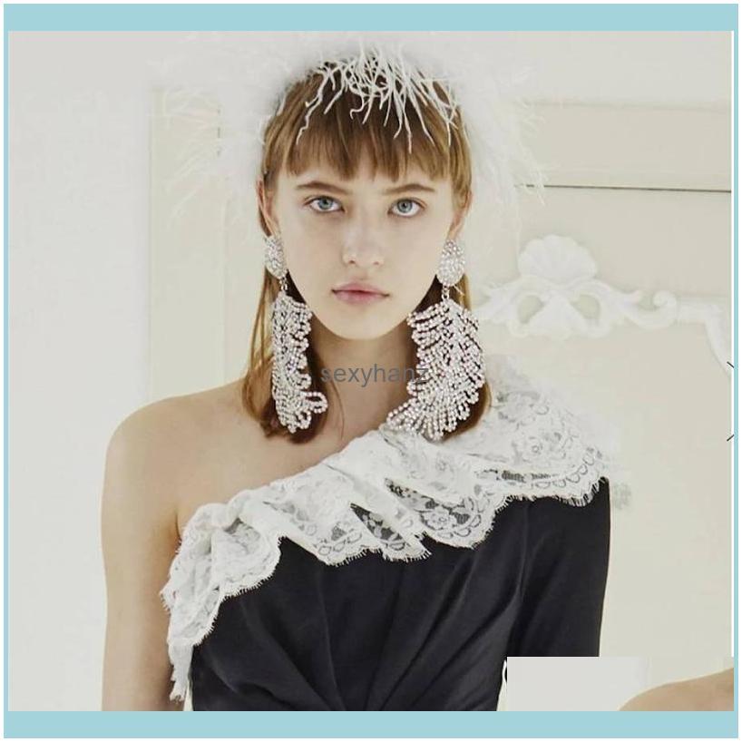 

& Chandelier Shiny Rhinestone Feather Dangle For Women Fashion Jewelry Maxi Exaggerated Earrings Aessories Drop Delivery 2021 Oigun