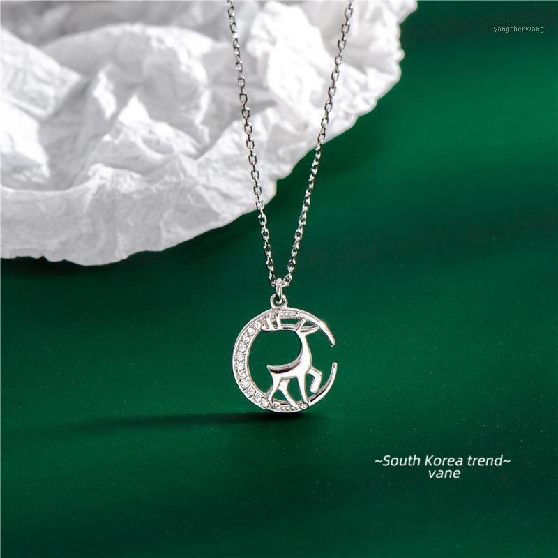 

Sodrov Christmas Moon Elk Necklace Silver 925 Jewelry For Women Sterling Chain Chains