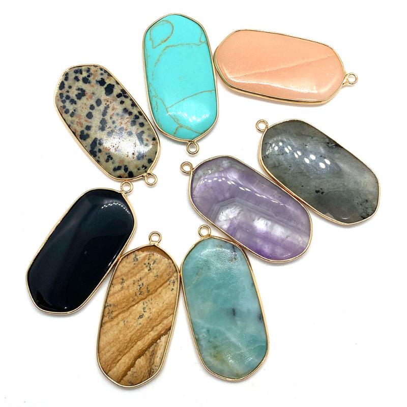 

Charms Wholesale Style Pendant Rectangular Natural Amethyst Amazonite Gold-plated Jewelry Making DIY Necklace 23x48mm, Bronze;silver