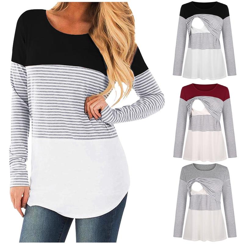 

Women' Blouses & Shirts Women Maternity Breastfeeding Nursing Tops Shirt Long Sleeve Stripe Printing Casual Clothes Blusas, Grey