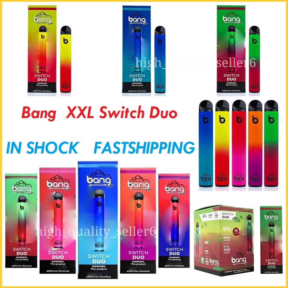 

Bang XXL Switch Duo Disposable cigarettes 2in1 2500 puffs 7ml 1100mAh 6% Oil Pods 8 colors Vs RandM pro Dazzle AIR BAR MAX PUFF PLUS FLOW Flum Float Device Pod Kit