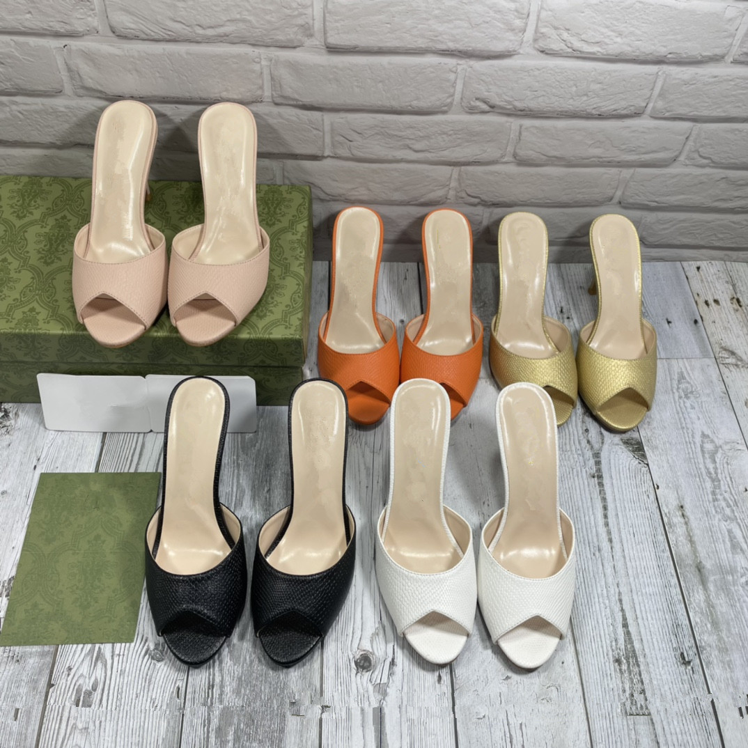 

2022 luxury Sandals Designer woman slipper Top quality summer fashion jelly slide high heel slippers Brand Casual shoes Womens Leather outdo, Black