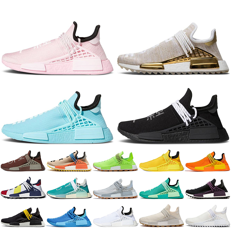 

2021 TOP Fashion Running Shoes Pharrell Wiliams NMD Human Race Women Mens Pink Golden Green Black Orange Hu Trail Nerd Sports Trainers Sneakers, A41 human race 36-47