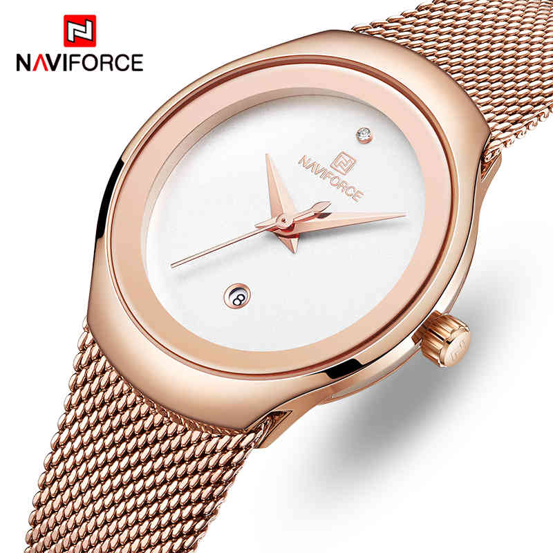 

NAVIFORCE Women Watches Top Brand Luxury Stainless Steel Ladies Watch Women Fashion Quartz Clock Reloj Mujer Relogio Feminino 210517, Silver white